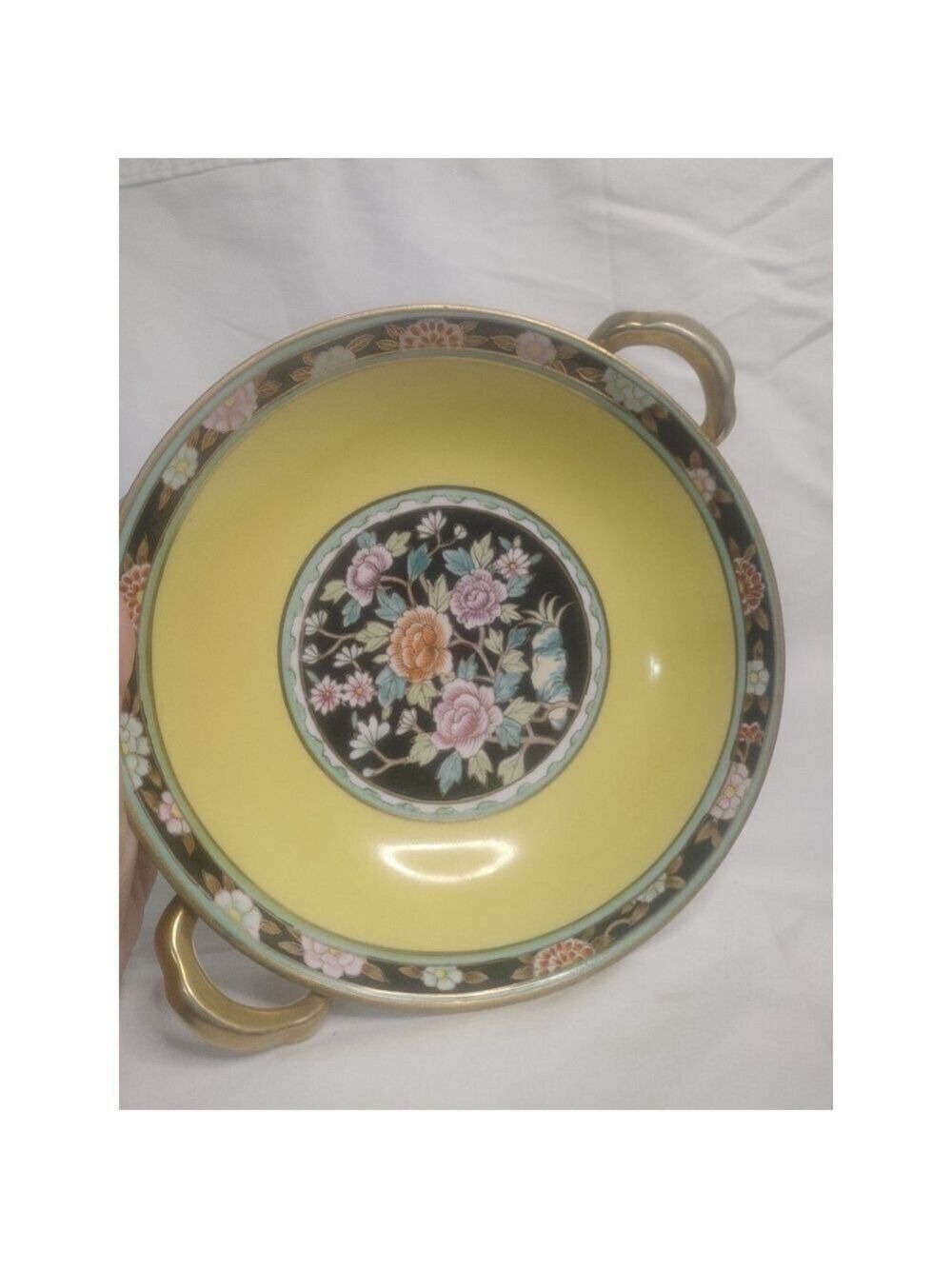 Nippon Hand Painted Floral Yellow Pedestal Serving Bowl